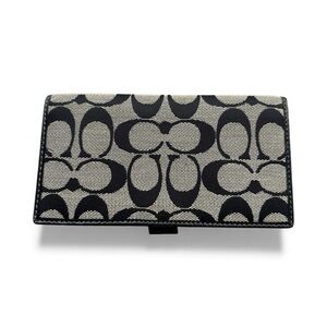 Coach Checkbook Cover Black & Gray Signature Jacquard Bi Fold